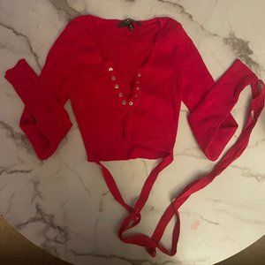 Red ribbed long sleeve crop top